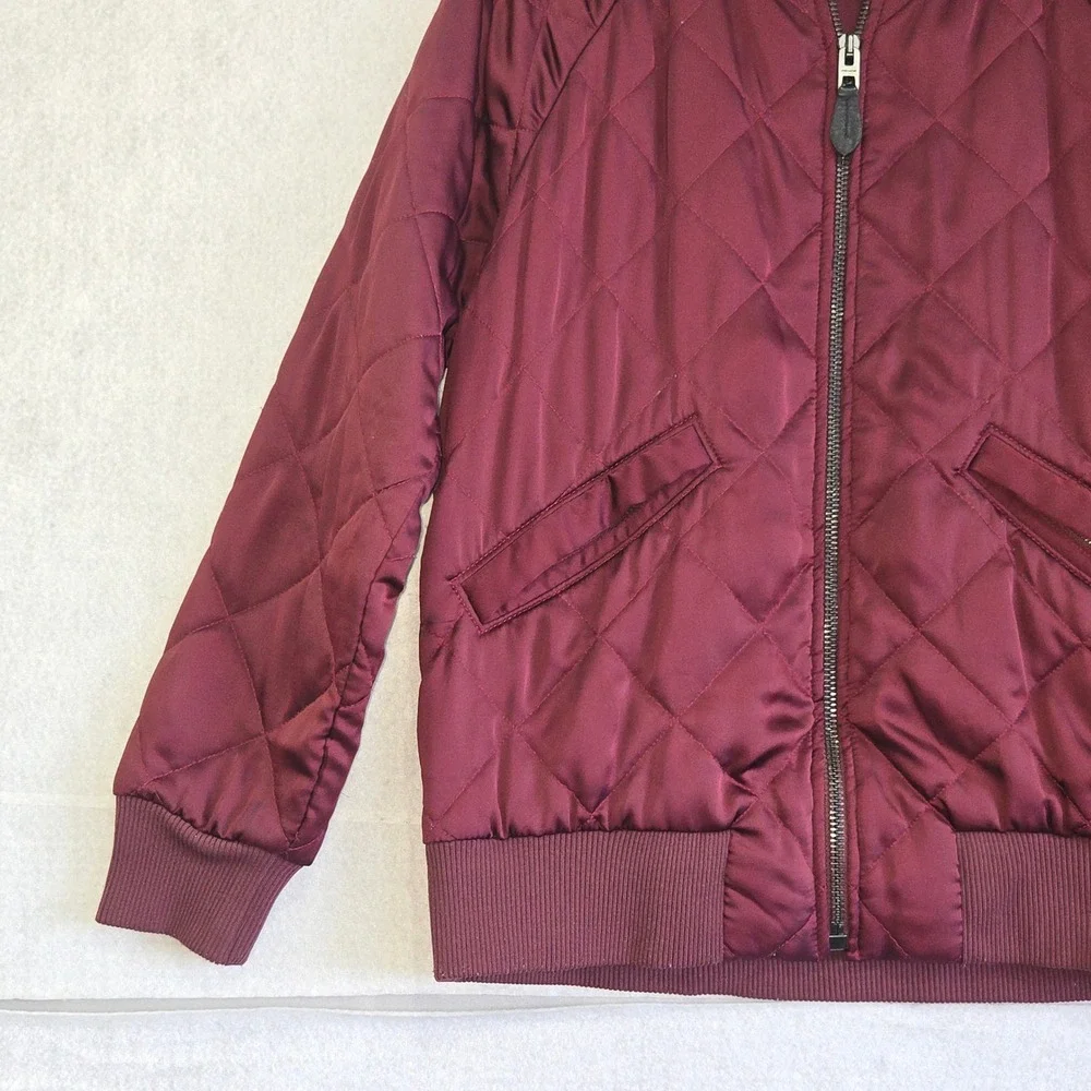 COACH New York Women Quilted Bomber Jacket Burgundy F86472 Size S Leather Trim
